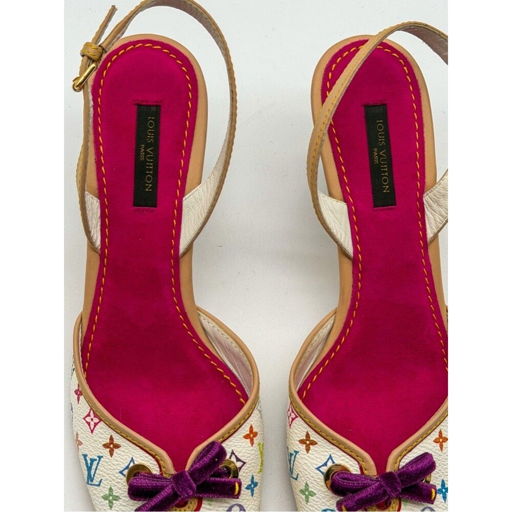 Louis Vuitton Takashi Murakami Vintage White Monogram Slingback Heels EU 38 US 8 - Picture 12 of 14